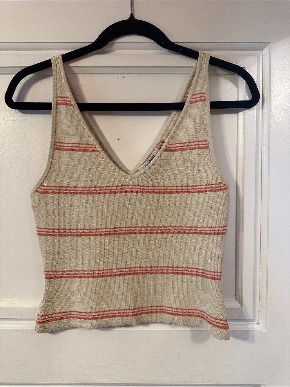 Aritzia V-Neck Striped Knit Tank in Cream and Coral